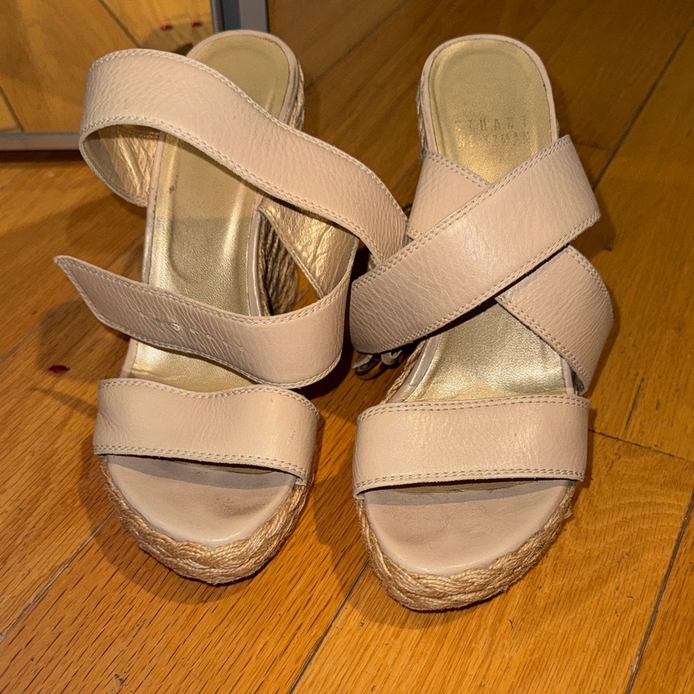 Stuart Weitzman Nude Pink Espadrille Wedge Sandals